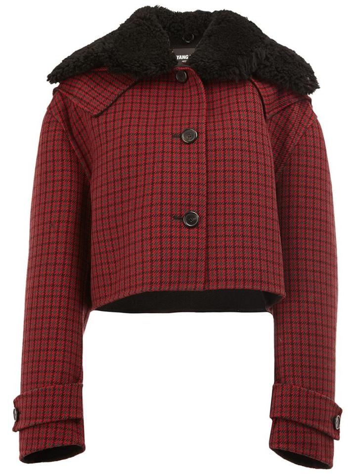 Yang Li Cropped Plaid Jacket, Women's, Size: 38, Red, Sheep Skin/shearling/viscose/wool/polyamide