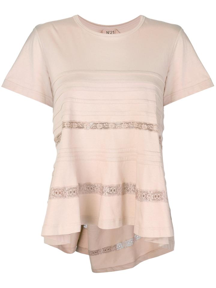 No21 Lace Trim Flared T-shirt - Pink & Purple