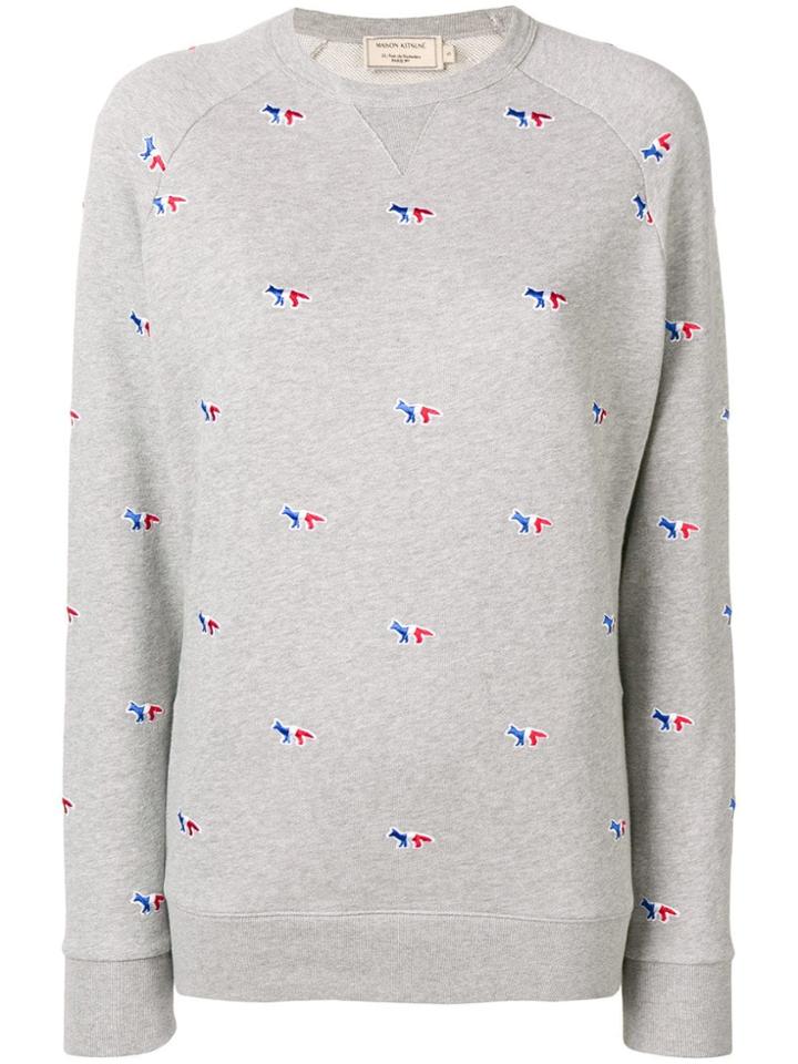 Maison Kitsuné Multi Logo Embroidered Sweater - Grey