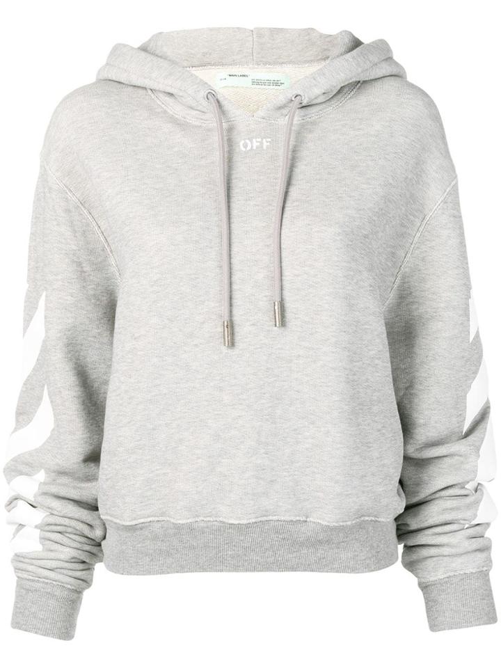 Off-white Printed Sleeves Hoodie - Grey