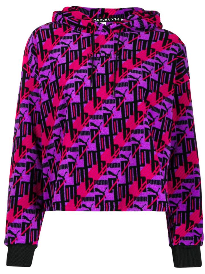 Puma All Over Logo Print Hoodie - Purple