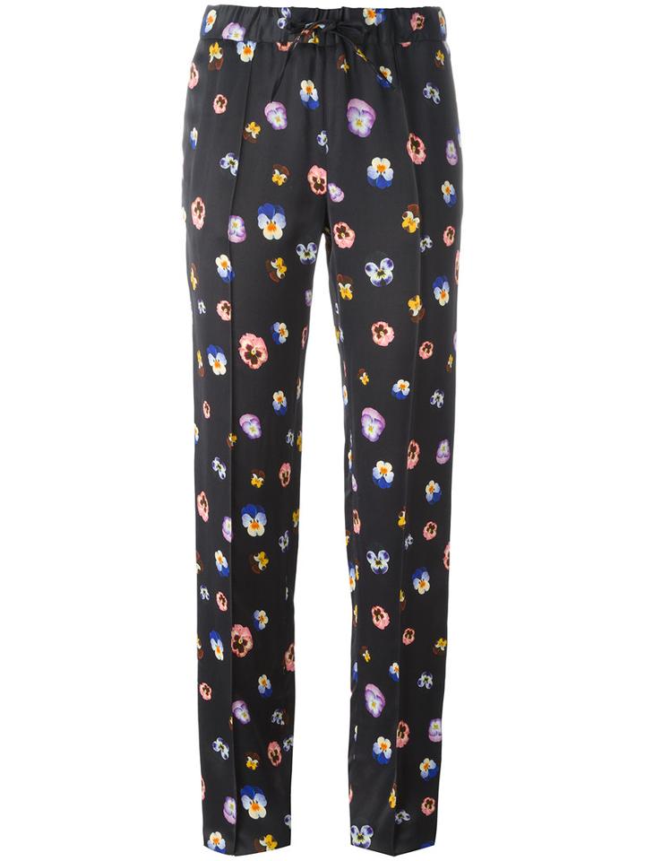 Christopher Kane Pansy Print Track Pants, Women's, Size: 38, Black, Viscose/acetate/silk