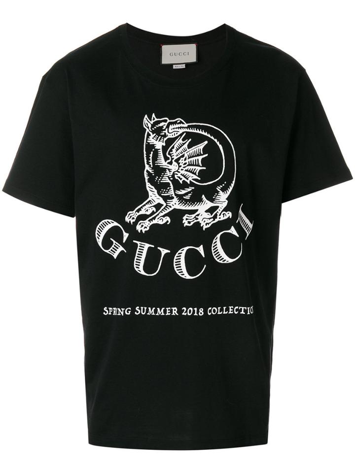 Gucci Gucci Dragon Invite Print T-shirt - Black