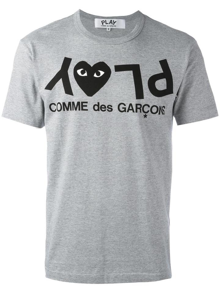 Comme Des Garçons Play Logo Print T-shirt, Size: Small, Grey, Cotton