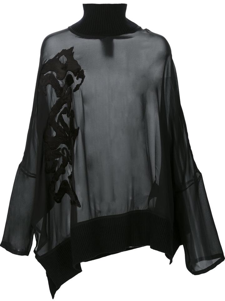 Ann Demeulemeester Semi Sheer Jacquard Blouse, Women's, Size: 38, Black, Silk