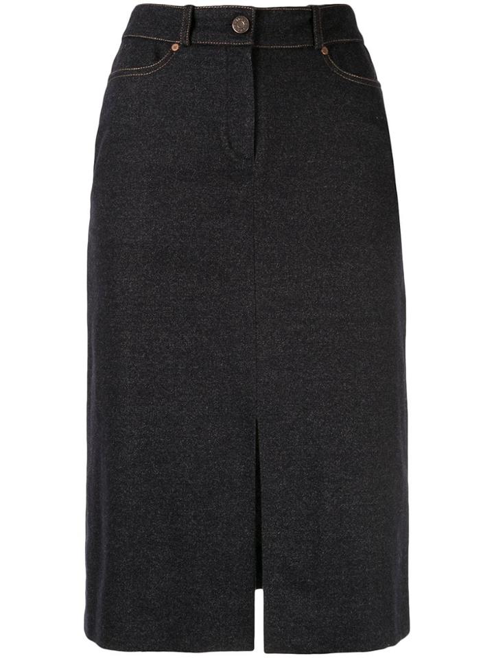 Céline Pre-owned Logo Patch Midi Skirt - Blue