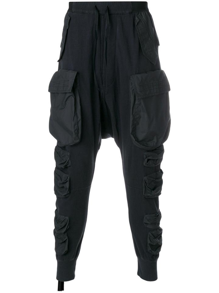 Unravel Project Drop Crotch Cargo Trousers - Black