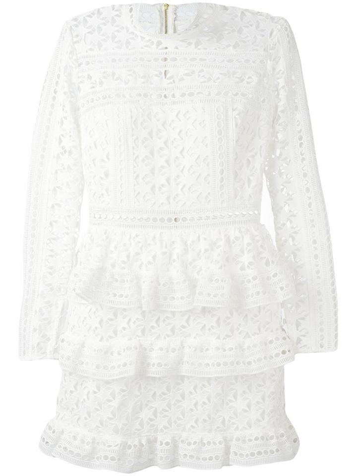 Self-portrait - Star Lace Panelled Dress - Women - Polyester/spandex/elastane - 12, White, Polyester/spandex/elastane