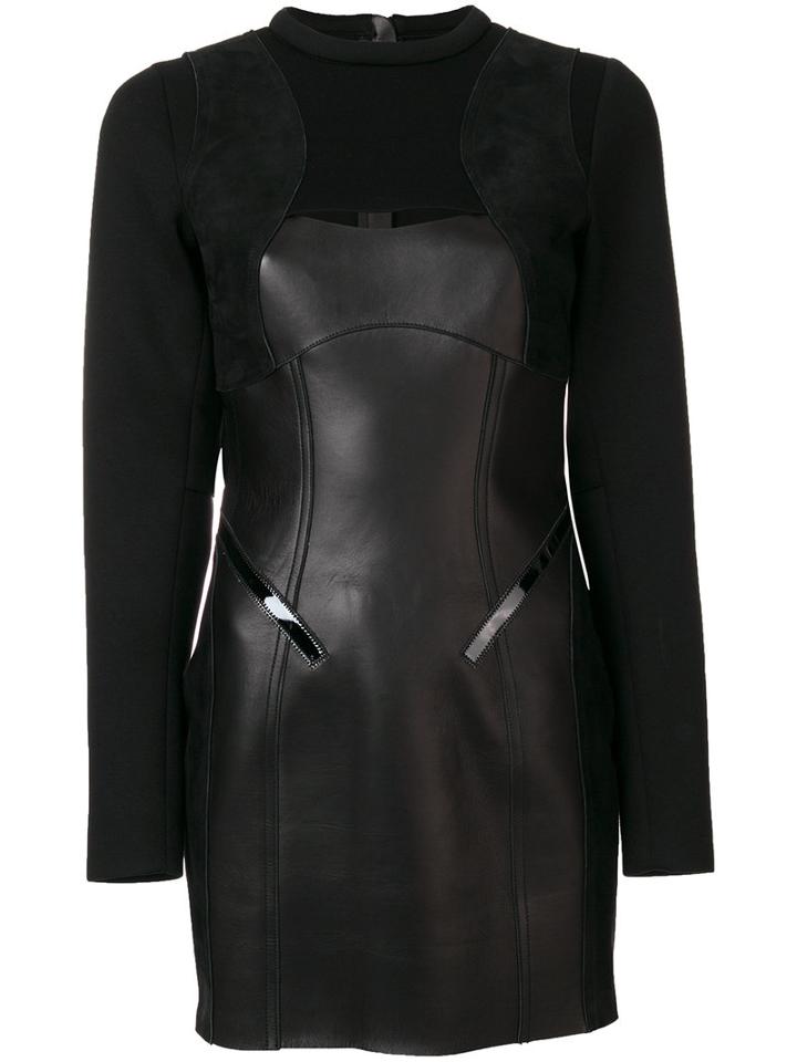 Dsquared2 - Panelled Long Sleeve Dress - Women - Goat Skin/leather/polyamide/viscose - 38, Black, Goat Skin/leather/polyamide/viscose
