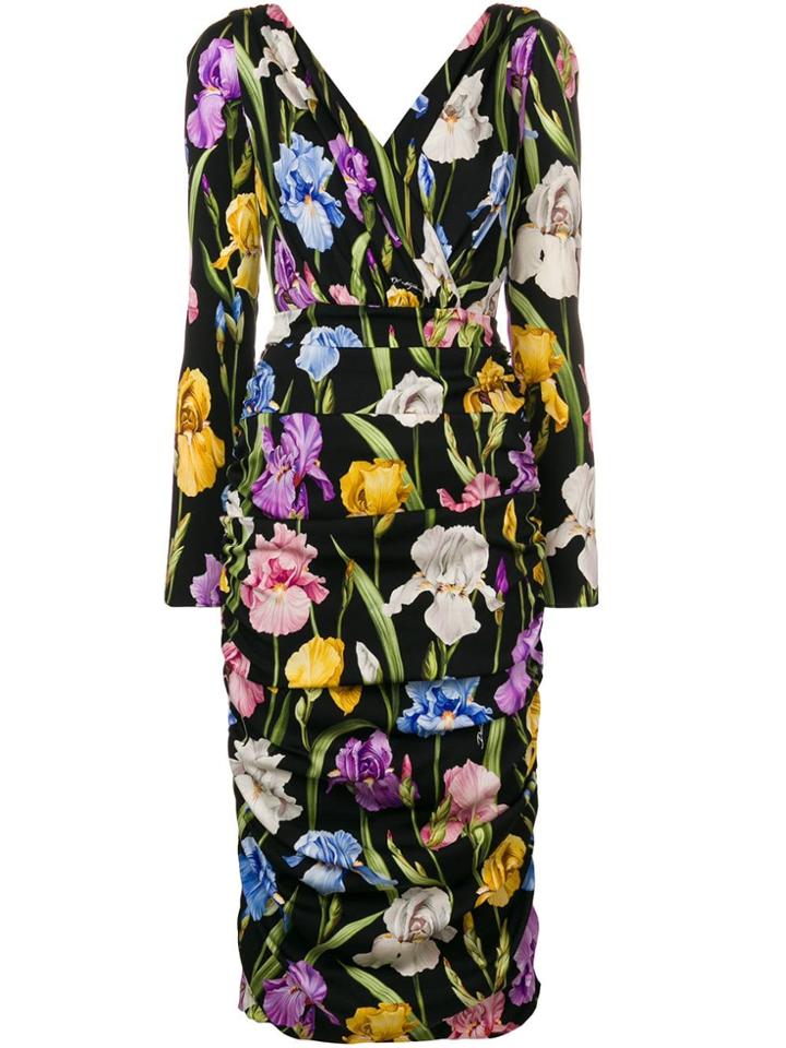 Dolce & Gabbana Floral Print Long Sleeve Dress - Black