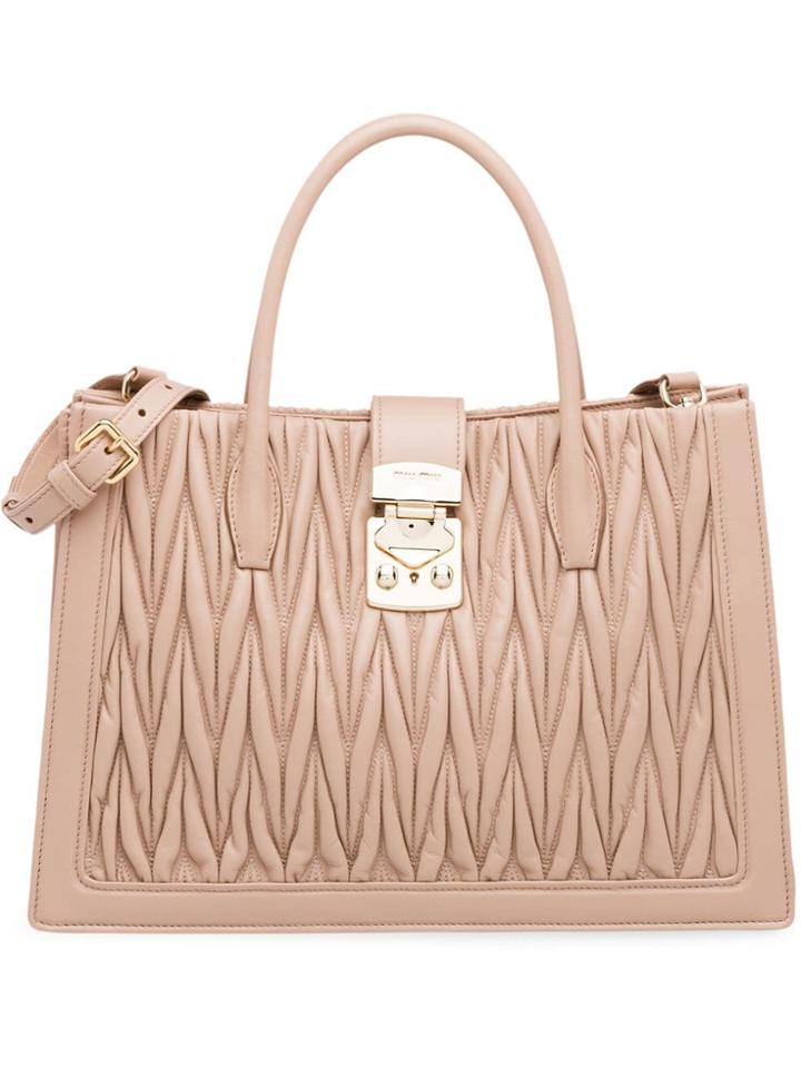 Miu Miu Confidential Matelassé Texture Tote Bag - Neutrals