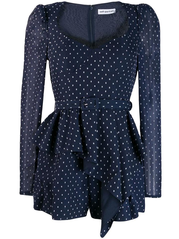Self-portrait Polka Dot Playsuit - Blue