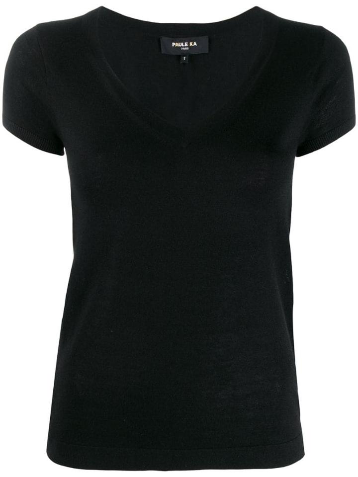 Paule Ka Short-sleeved V-neck Pullover - Black