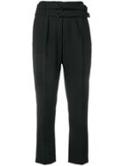Luisa Cerano Double Belt Cropped Trousers - Black