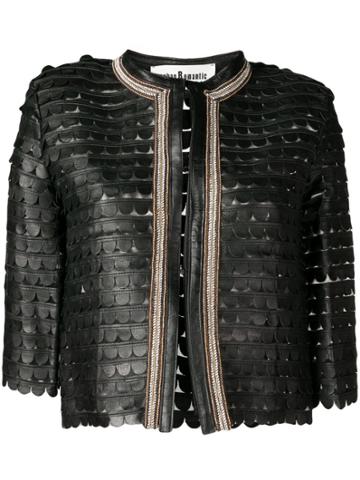 Caban Romantic Cropped Scalloped Pattern Jacket - Black