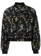 Giambattista Valli Floral Bomber Jacket, Women's, Size: 40, Black, Silk/cotton/polyester/spandex/elastane