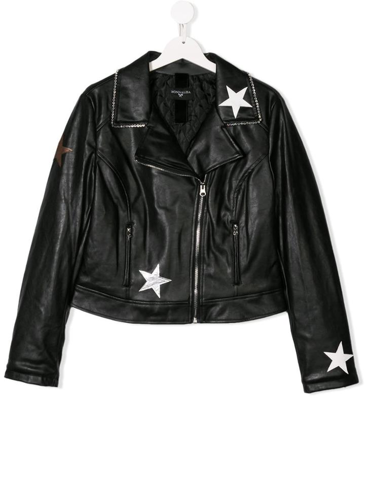 Monnalisa Star Print Biker Jacket - Black