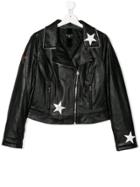 Monnalisa Star Print Biker Jacket - Black