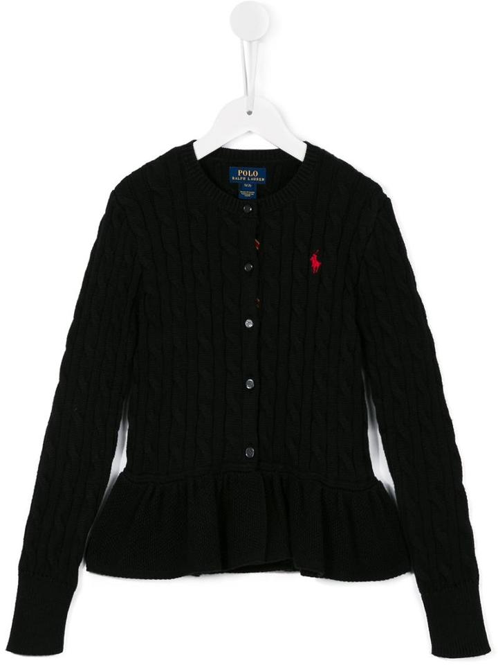 Ralph Lauren Kids Cable Knit Peplum Cardigan, Girl's, Size: 6 Yrs, Black