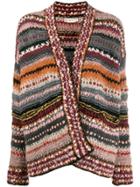 Oneonone Striped Knitted Cardigan - Red