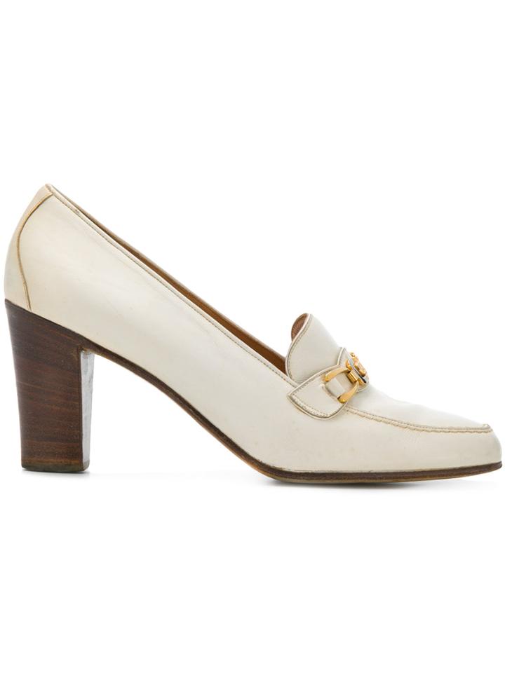 Céline Vintage Horsebit High Pumps - White