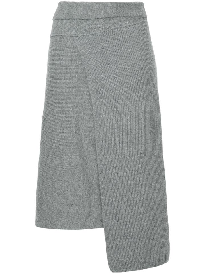 Nehera Asymmetric Hem Rib Knitted Skirt - Grey