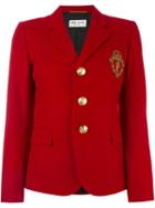 Saint Laurent Lion Crest Blazer, Women's, Size: 40, Red, Silk/cotton/virgin Wool