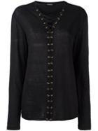 Balmain Crossed Lace-up Top, Women's, Size: 38, Black, Linen/flax