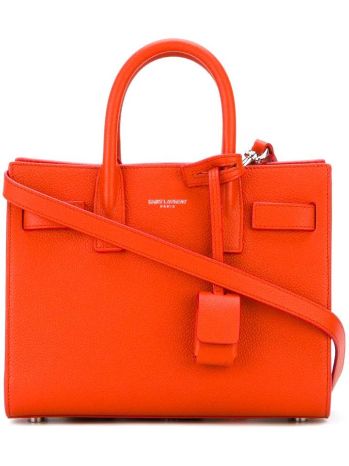 Saint Laurent Nano Sac De Jour Tote Bag, Women's, Yellow/orange, Calf Leather