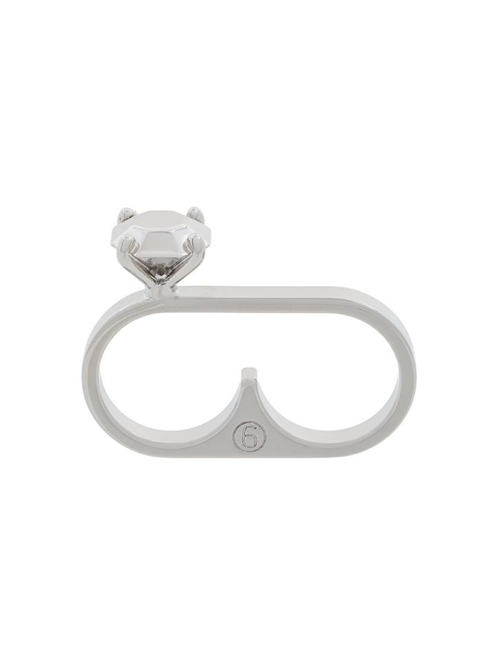 Mm6 Maison Margiela Stone Look Double Ring - Metallic