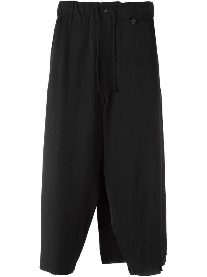 Yohji Yamamoto Apron Detail Cropped Trousers, Men's, Size: 3, Black, Wool/cotton/rayon