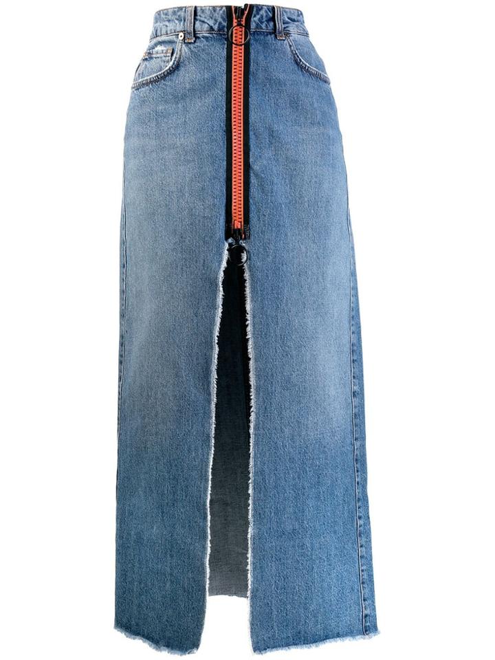 Gaelle Bonheur Long A-line Denim Skirt - Blue