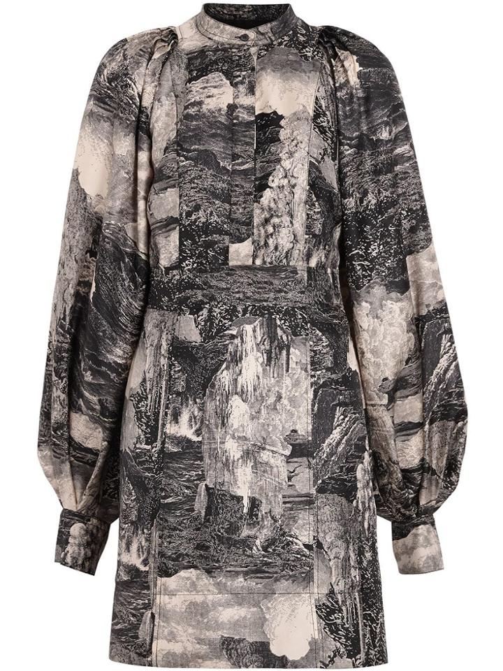 Burberry Dreamscape Print Silk Shirt Dress - Grey