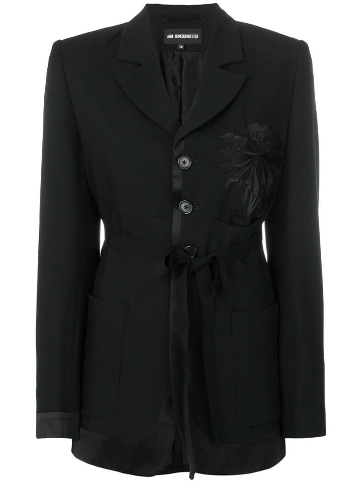 Ann Demeulemeester Embroidered Flower Blazer - Black