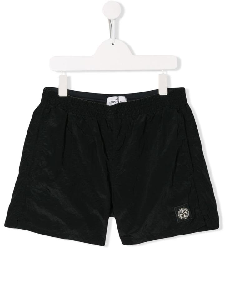 Stone Island Junior Logo Patch Shorts - Black