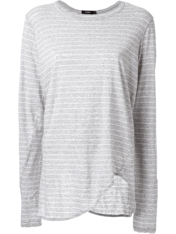Bassike Striped Scoop Hem Longsleeved T-shirt, Women's, Size: Xs, Grey, Organic Cotton