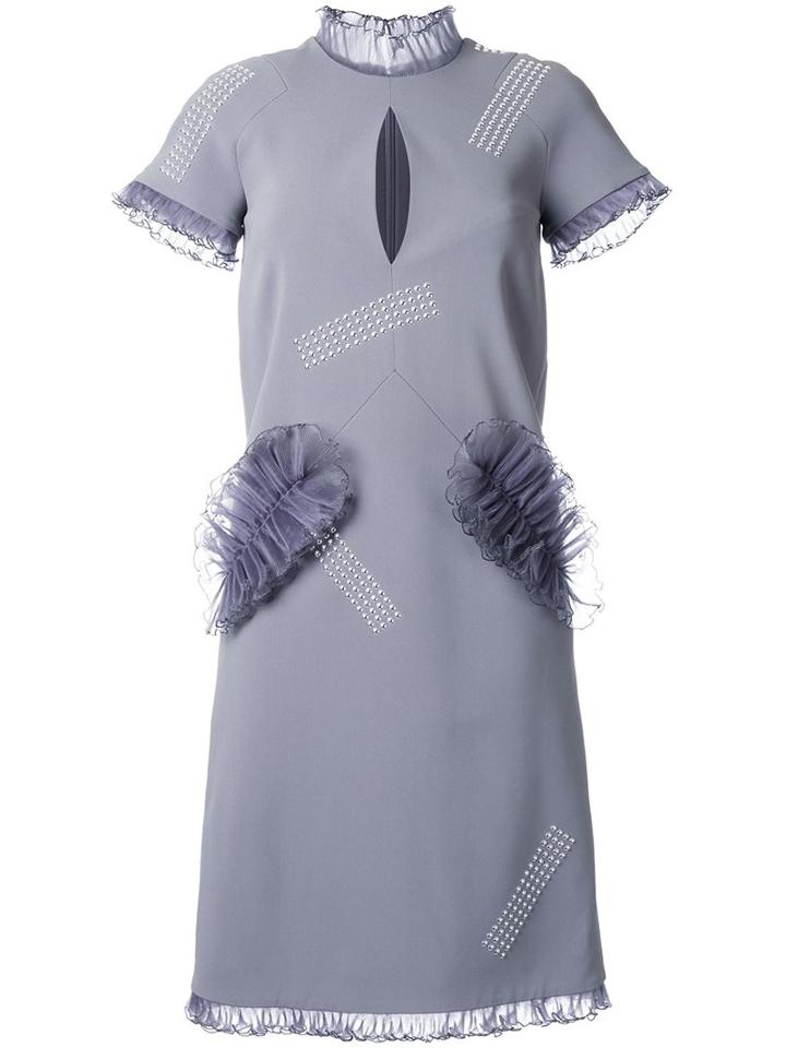 Christopher Kane Cut-away Frill Hotfix Dress, Women's, Size: 38, Grey, Viscose