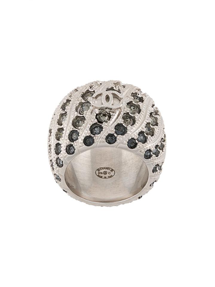 Chanel Vintage Crystal Embellished Ring - Metallic