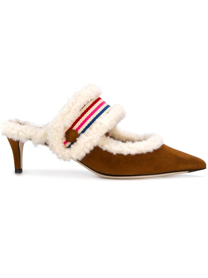 Marco De Vincenzo Shearling Pointed Mules - Brown