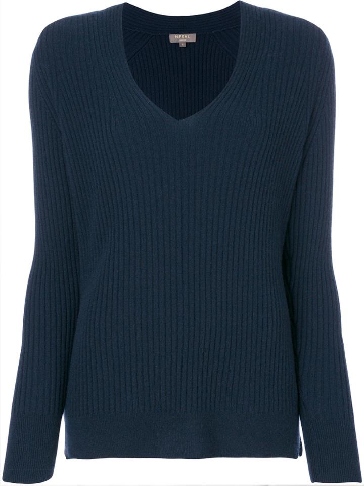 N.peal Ribbed V-neck Sweater - Blue