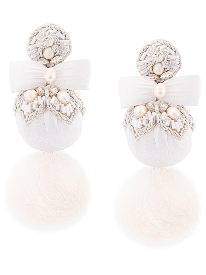 Ranjana Khan Oversized Fur Pom Pom Earrings - White