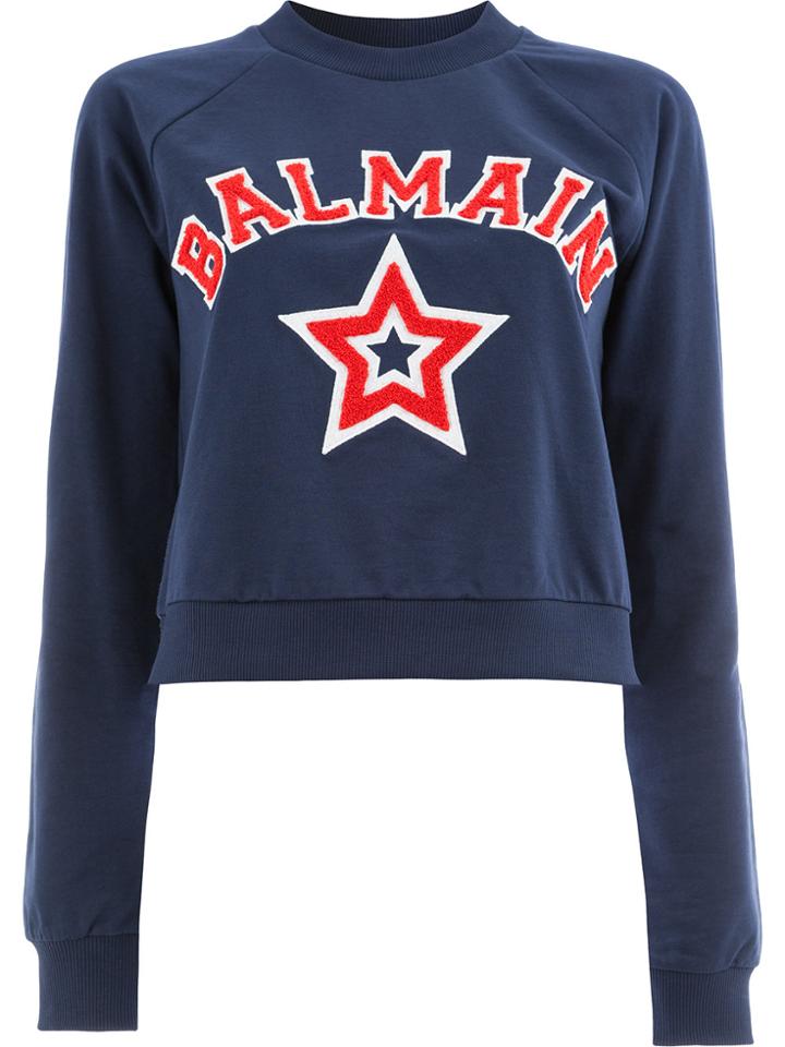 Balmain Flocked Varsity Sweatshirt - Blue