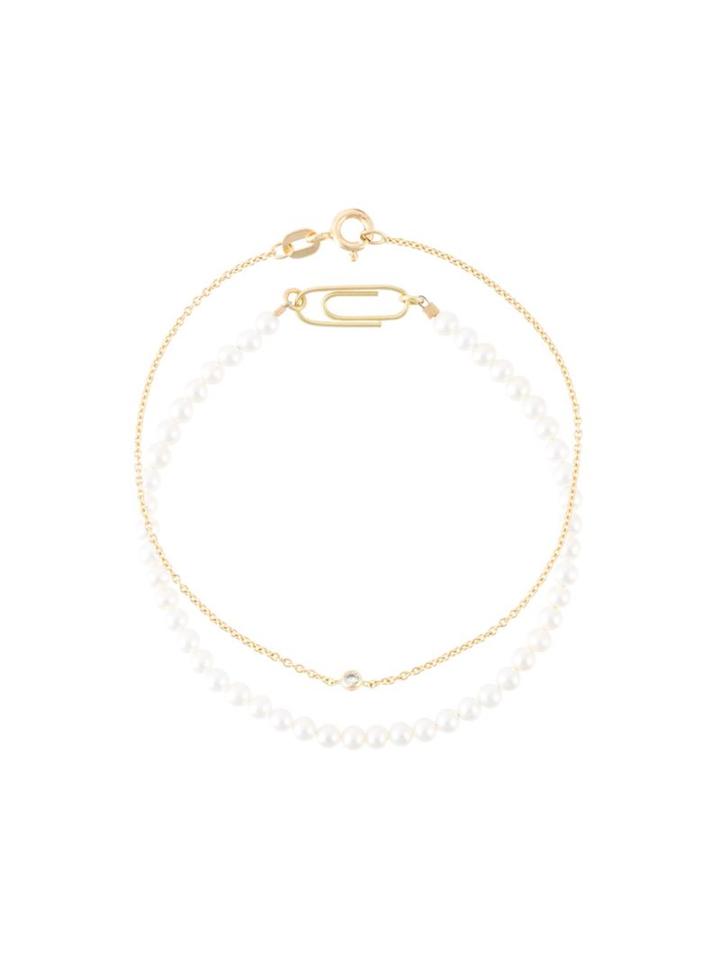Uzerai Edits Pearl & Diamond Bracelet Set, Women's, Size: Medium, Metallic