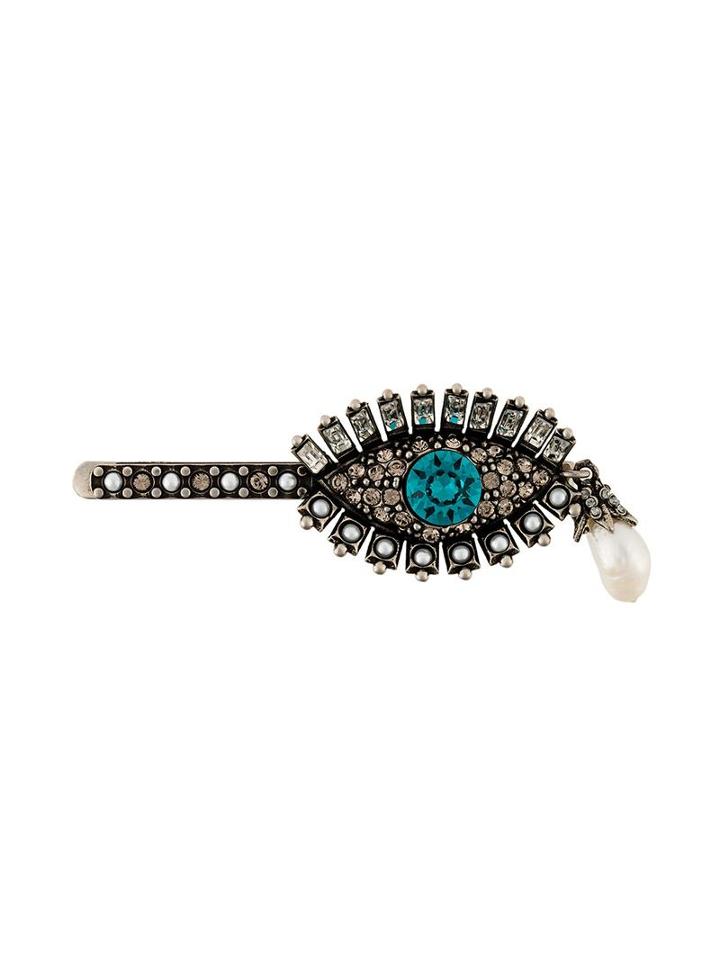Alexander Mcqueen Embellished Eye Hair Clip, Women's, Grey, Pearls/brass