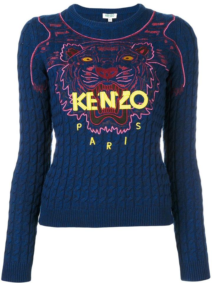 Kenzo 'tiger' Cable Knit Jumper, Women's, Size: Medium, Blue, Cotton/wool
