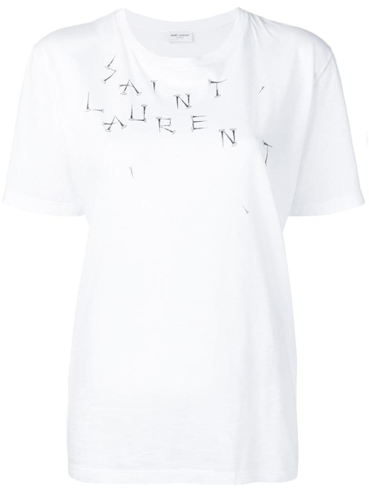 Saint Laurent Nail Logo Print Boyfriend T-shirt - White