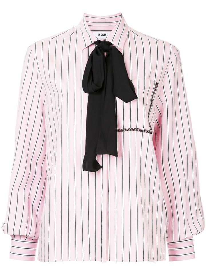 Msgm Striped Pussy-bow Shirt - Pink & Purple