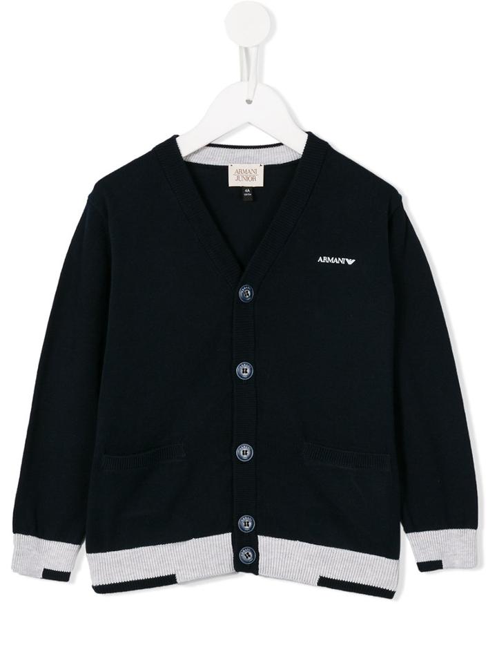 Armani Junior Contrast Stripe Cardigan, Toddler Boy's, Size: 5 Yrs, Blue