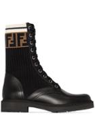 Fendi Ff Motif Ribbed Knit Boots - Black