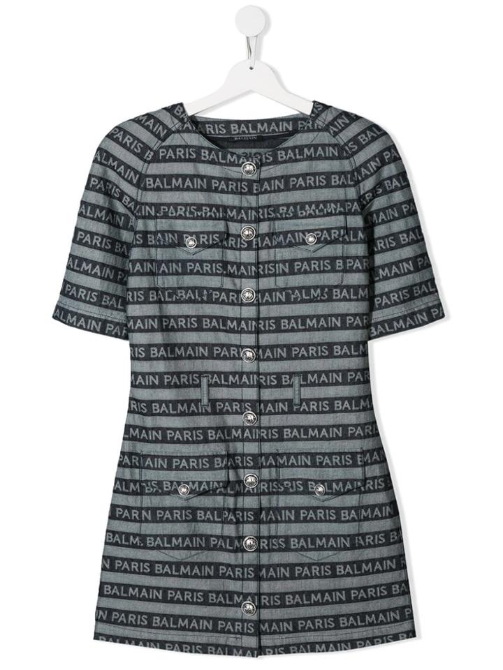 Balmain Kids Logo Print Dress - Blue